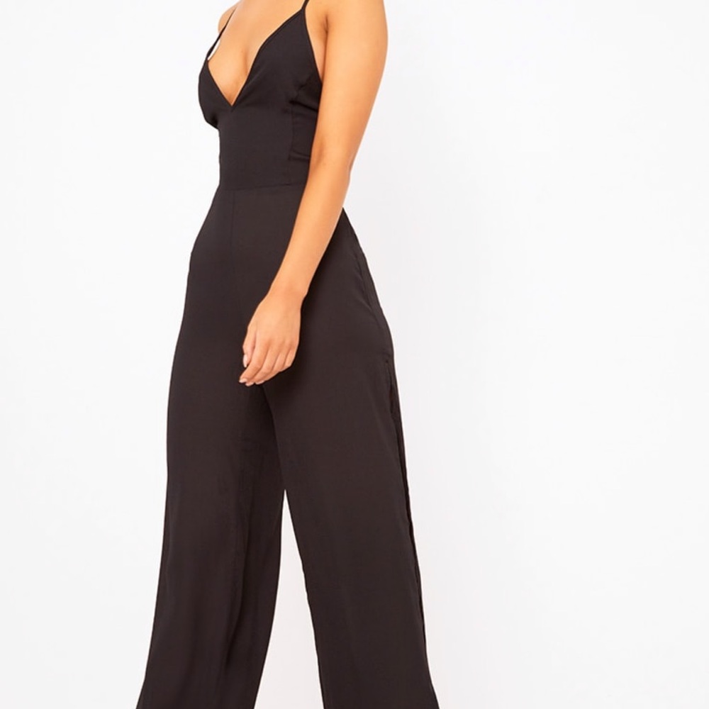 Black Plunge Side Split Leg Jumpsuit